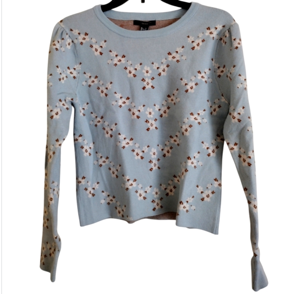 Forever 21 NWT pale blue white cherry blossom floral sweater size large